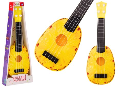 Ukulele Dla Dzieci Mini Gitara 4 Struny Motyw Ananasa Gitarka Żółta LEAN Toys Ukulele Dla Dzieci Mini Gitara 4 Struny Motyw Ananasa Gitarka Żółta LEAN Toys