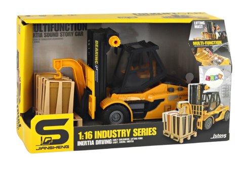 Wózek Widłowy 1:16 Ruchome Widły Dźwięki Światła Żółty LEAN Toys Wózek Widłowy 1:16 Ruchome Widły Dźwięki Światła Żółty LEAN Toys