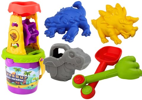 Zestaw Do Piasku Dinozaur Młynek Lejek Łopatka Grabki Konewka Foremki LEAN Toys Zestaw Do Piasku Dinozaur Młynek Lejek Łopatka Grabki Konewka Foremki LEAN Toys