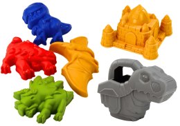 Zestaw Do Piasku Wiaderko Z Prysznicem Łopatka Grabki Foremki Dinozaury LEAN Toys