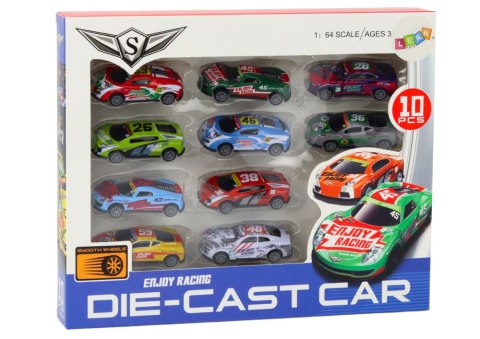Zestaw Samochodzików Resoraki Autka Sportowe Wyścigowe 1:64 10 szt. LEAN Toys Zestaw Samochodzików Resoraki Autka Sportowe Wyścigowe 1:64 10 szt. LEAN Toys