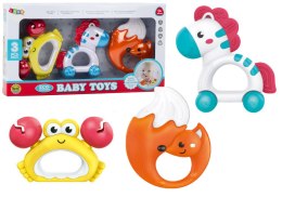 Zestaw Zabawek Dla Niemowlaka Grzechotki Gryzaczki Zebra Krab Lis 3 Szt LEAN Toys
