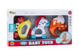Zestaw Zabawek Dla Niemowlaka Grzechotki Gryzaczki Zebra Krab Lis 3 Szt LEAN Toys
