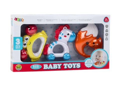 Zestaw Zabawek Dla Niemowlaka Grzechotki Gryzaczki Zebra Krab Lis 3 Szt LEAN Toys Zestaw Zabawek Dla Niemowlaka Grzechotki Gryzaczki Zebra Krab Lis 3 Szt LEAN Toys