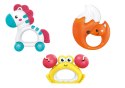 Zestaw Zabawek Dla Niemowlaka Grzechotki Gryzaczki Zebra Krab Lis 3 Szt LEAN Toys