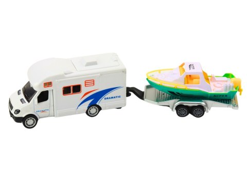 Autko Terenowe Z Łodzią Lub Kamperem Napęd Metalowe LEAN TOYS Autko Terenowe Z Łodzią Lub Kamperem Napęd Metalowe LEAN TOYS