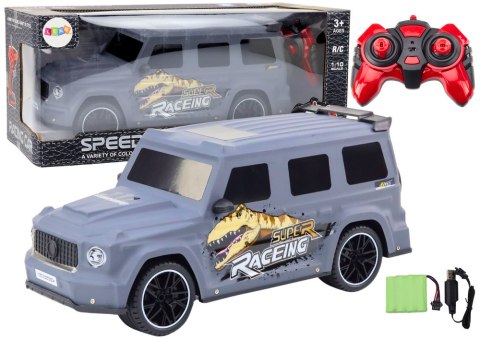 Auto Zdalnie Sterowane RC z Dinozaurem w Skali 1:10 Szare LEAN Toys Auto Zdalnie Sterowane RC z Dinozaurem w Skali 1:10 Szare LEAN Toys