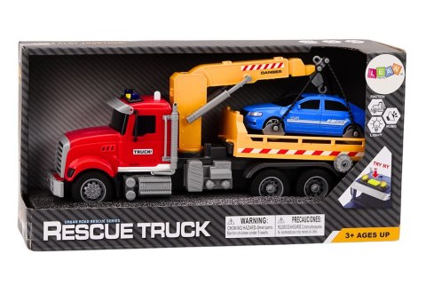 Ciężarówka Laweta Z Dźwigiem Na Auto Światła Dźwięki Napęd Czerwona LEAN Toys Ciężarówka Laweta Z Dźwigiem Na Auto Światła Dźwięki Napęd Czerwona LEAN Toys