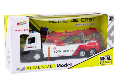 Ciężarówka Z Dźwigiem Dwa Haki Metalowa Biało-Czerwona Światła Dźwięki LEAN Toys Ciężarówka Z Dźwigiem Dwa Haki Metalowa Biało-Czerwona Światła Dźwięki LEAN Toys