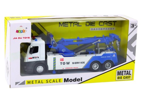 Ciężarówka Z Dźwigiem Dwa Haki Metalowa Biało-Niebieska Światła Dźwięki LEAN Toys Ciężarówka Z Dźwigiem Dwa Haki Metalowa Biało-Niebieska Światła Dźwięki LEAN Toys