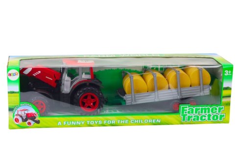 Duży Traktor Rolniczy Z Przyczepą I Balami Siana Napęd Czerwony LEAN Toys Duży Traktor Rolniczy Z Przyczepą I Balami Siana Napęd Czerwony LEAN Toys