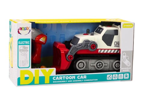 Koparka Gąsienicowa Kreskówkowa Do Skręcania DIY Biała LEAN Toys Koparka Gąsienicowa Kreskówkowa Do Skręcania DIY Biała LEAN Toys