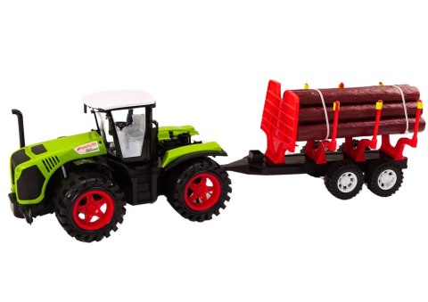 Traktor Farmerski Z Przyczepą Na Drewno 9 Bali Drzewa Napęd Zielony LEAN Toys Traktor Farmerski Z Przyczepą Na Drewno 9 Bali Drzewa Napęd Zielony LEAN Toys