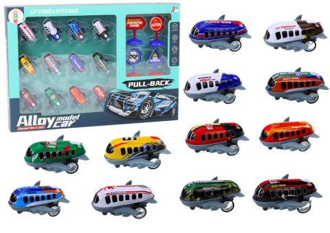 Zestaw 12 Autek Samolotów Z Napędem 5cm Znaki Drogowe LEAN Toys Zestaw 12 Autek Samolotów Z Napędem 5cm Znaki Drogowe LEAN Toys