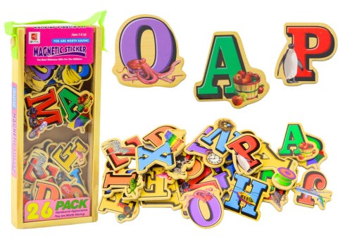 Zestaw Magnesy Drewniane Literki Obrazki 26 Sztuk LEAN Toys Zestaw Magnesy Drewniane Literki Obrazki 26 Sztuk LEAN Toys