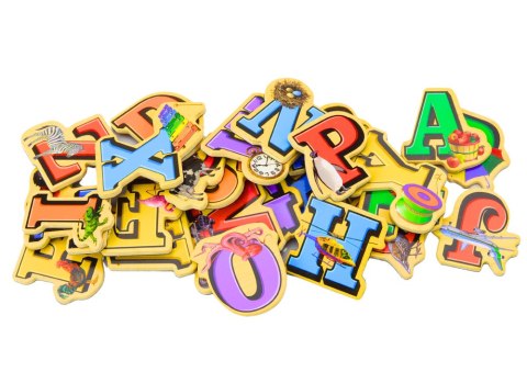 Zestaw Magnesy Drewniane Literki Obrazki 26 Sztuk LEAN Toys Zestaw Magnesy Drewniane Literki Obrazki 26 Sztuk LEAN Toys