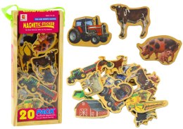 Zestaw Magnesy Drewniane Zwierzęta Domowe Maszyny Rolnicze 20 Sztuk LEAN Toys