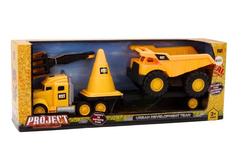 Zestaw Maszyn Budowlanych Ciężarówka Wywrotka Ruchome Żółty LEAN Toys Zestaw Maszyn Budowlanych Ciężarówka Wywrotka Ruchome Żółty LEAN Toys