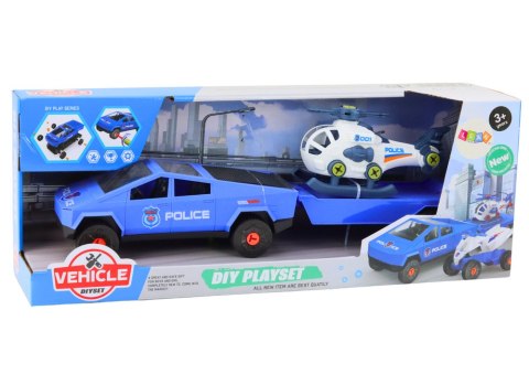 Zestaw Nowoczesne Auto z Helikopterem i Lawetą Do Rozkręcania DIY Niebieski LEAN Toys Zestaw Nowoczesne Auto z Helikopterem i Lawetą Do Rozkręcania DIY Niebieski LEAN Toys