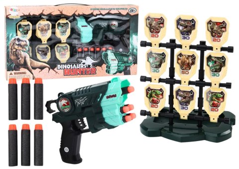 Zestaw Pistolet Z Tarczą Strzałki Piankowe Dinozaury Zielony LEAN Toys Zestaw Pistolet Z Tarczą Strzałki Piankowe Dinozaury Zielony LEAN Toys