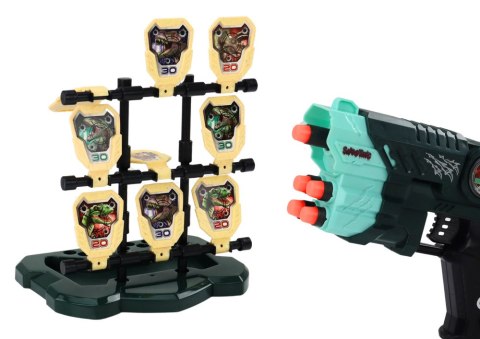 Zestaw Pistolet Z Tarczą Strzałki Piankowe Dinozaury Zielony LEAN Toys Zestaw Pistolet Z Tarczą Strzałki Piankowe Dinozaury Zielony LEAN Toys