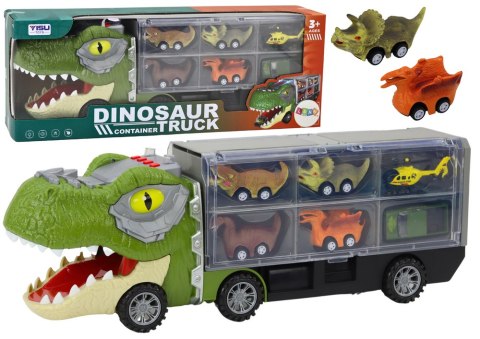 Ciężarówka Dinozaur Transport Resoraków 6szt Światła Dźwięki Zielony LEAN Toys Ciężarówka Dinozaur Transport Resoraków 6szt Światła Dźwięki Zielony LEAN Toys