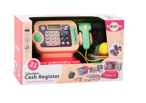 Kasa Fiskalna Nauka Liczenia Monety Koszyk Światła Dźwięki Różowa LEAN Toys Kasa Fiskalna Nauka Liczenia Monety Koszyk Światła Dźwięki Różowa LEAN Toys