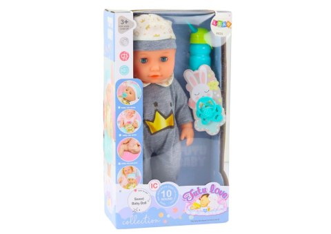 Lalka Bobas W Szarej Piżamce Siusiająca Butelka Smoczek Dźwięki LEAN Toys Lalka Bobas W Szarej Piżamce Siusiająca Butelka Smoczek Dźwięki LEAN Toys
