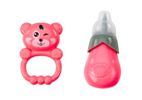 Lalka W Jasno-Różowej Sukience Siusiająca Butelka Grzechotka Dźwięki LEAN Toys Lalka W Jasno-Różowej Sukience Siusiająca Butelka Grzechotka Dźwięki LEAN Toys