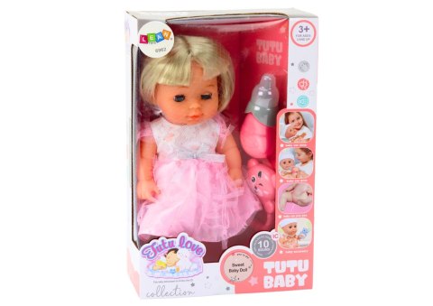 Lalka W Jasno-Różowej Sukience Siusiająca Butelka Grzechotka Dźwięki LEAN Toys Lalka W Jasno-Różowej Sukience Siusiająca Butelka Grzechotka Dźwięki LEAN Toys