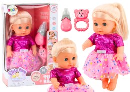 Lalka W Różowej Sukience Siusiająca Butelka Grzechotka Dźwięki LEAN Toys