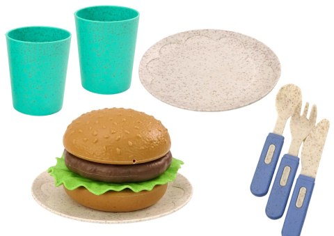 Zestaw Naczyń Talerzyki Kubeczki Dzbanek Hamburger Sztućce 11 El LEAN Toys Zestaw Naczyń Talerzyki Kubeczki Dzbanek Hamburger Sztućce 11 El LEAN Toys
