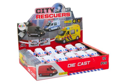 Ambulans Karetka 1:32 Otwierane Drzwi Światła Dźwięki Napęd Biała LEAN Toys Ambulans Karetka 1:32 Otwierane Drzwi Światła Dźwięki Napęd Biała LEAN Toys