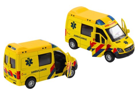 Ambulans Karetka 1:32 Otwierane Drzwi Światła Dźwięki Napęd Żółt LEAN Toys Ambulans Karetka 1:32 Otwierane Drzwi Światła Dźwięki Napęd Żółt LEAN Toys