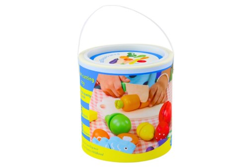 Zestaw Warzyw i Owoców Do Krojenia W Wiaderku Deska Nóż Drewniane LEAN Toys Zestaw Warzyw i Owoców Do Krojenia W Wiaderku Deska Nóż Drewniane LEAN Toys