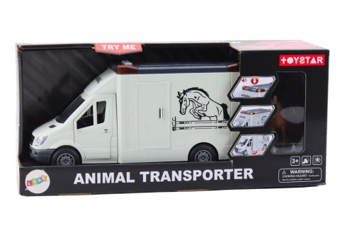Auto Transporter Koni Otwierane Drzwi Światło Dźwięk Biały LEAN Toys Auto Transporter Koni Otwierane Drzwi Światło Dźwięk Biały LEAN Toys