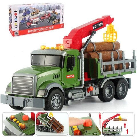 Ciężarówka Z Dźwigiem Transport Drewna Światła Dźwięki LEAN Toys Ciężarówka Z Dźwigiem Transport Drewna Światła Dźwięki LEAN Toys