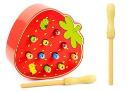 Drewniana Gra Zręcznościowa Złap Robaczka Truskawka Czerwona LEAN Toys