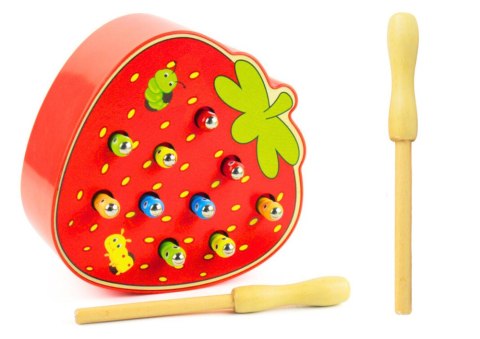 Drewniana Gra Zręcznościowa Złap Robaczka Truskawka Czerwona LEAN Toys Drewniana Gra Zręcznościowa Złap Robaczka Truskawka Czerwona LEAN Toys