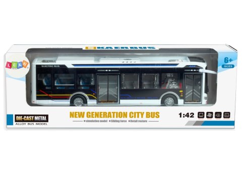 Elektryczny Autobus Miejski 1:42 Metalowy Światła Biały LEAN Toys Elektryczny Autobus Miejski 1:42 Metalowy Światła Biały LEAN Toys
