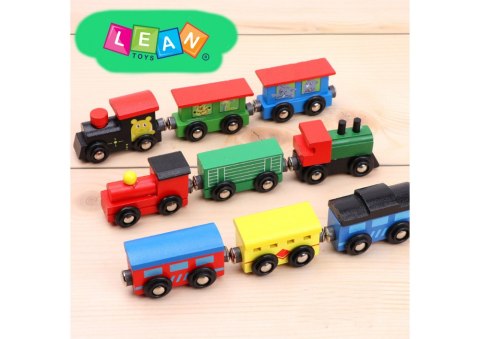 Zestaw Drewniane Pociągi Lokomotywy Na Magnes 12 Szt LEAN Toys Zestaw Drewniane Pociągi Lokomotywy Na Magnes 12 Szt LEAN Toys