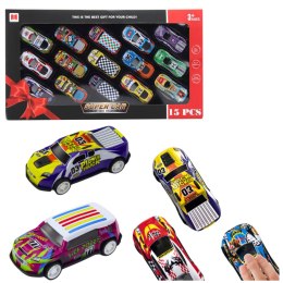 Zestaw Resoraków Autka Samochody Z Napędem Kolorowe 15 Sztuk LEAN Toys