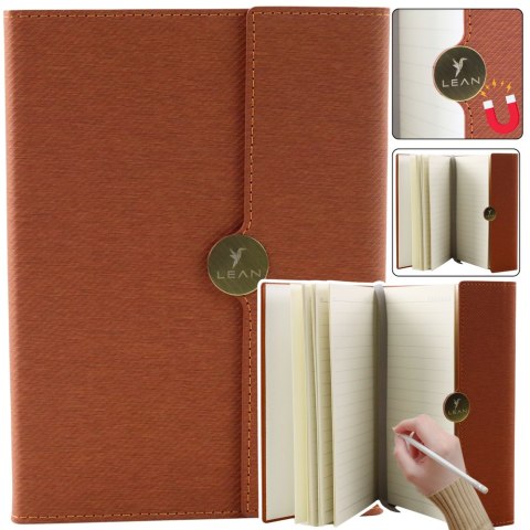 Notes Biurowy Na Magnes Notatnik A5 W Linie Z Obiciem Brązowy LEAN Notes Biurowy Na Magnes Notatnik A5 W Linie Z Obiciem Brązowy LEAN