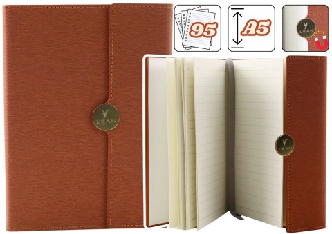 Notes Biurowy Na Magnes Notatnik A5 W Linie Z Obiciem Brązowy LEAN Notes Biurowy Na Magnes Notatnik A5 W Linie Z Obiciem Brązowy LEAN