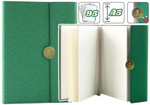 Notes Biurowy Na Magnes Notatnik A5 W Linie Z Obiciem Zielony LEAN Notes Biurowy Na Magnes Notatnik A5 W Linie Z Obiciem Zielony LEAN