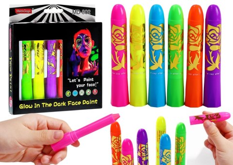 Zestaw Do Malowania Twarzy Pisaki Kredki Neonowe Fluorescencyjne 6szt LEAN Toys