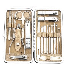 Zestaw Do Manicure I Pedicure w Etui Przybornik Beżowy 20el LEAN