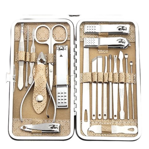 Zestaw Do Manicure I Pedicure w Etui Przybornik Beżowy 20el LEAN Zestaw Do Manicure I Pedicure w Etui Przybornik Beżowy 20el LEAN
