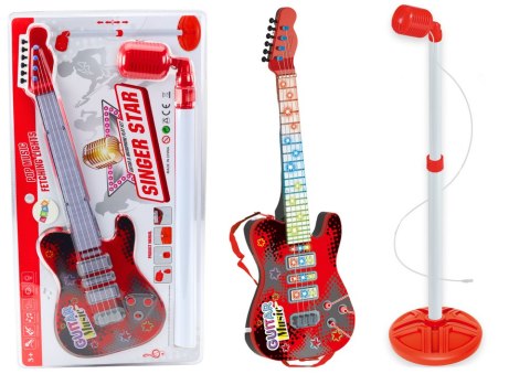 Zestaw Gitara Elektryczna Statyw z Mikrofonem Na Baterie Czerwona LEAN Toys Zestaw Gitara Elektryczna Statyw z Mikrofonem Na Baterie Czerwona LEAN Toys