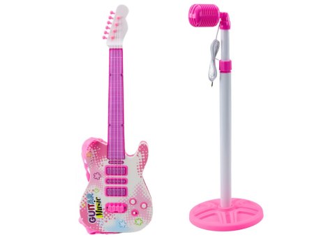 Zestaw Gitara Elektryczna Statyw z Mikrofonem Na Baterie Różowe LEAN Toys Zestaw Gitara Elektryczna Statyw z Mikrofonem Na Baterie Różowe LEAN Toys